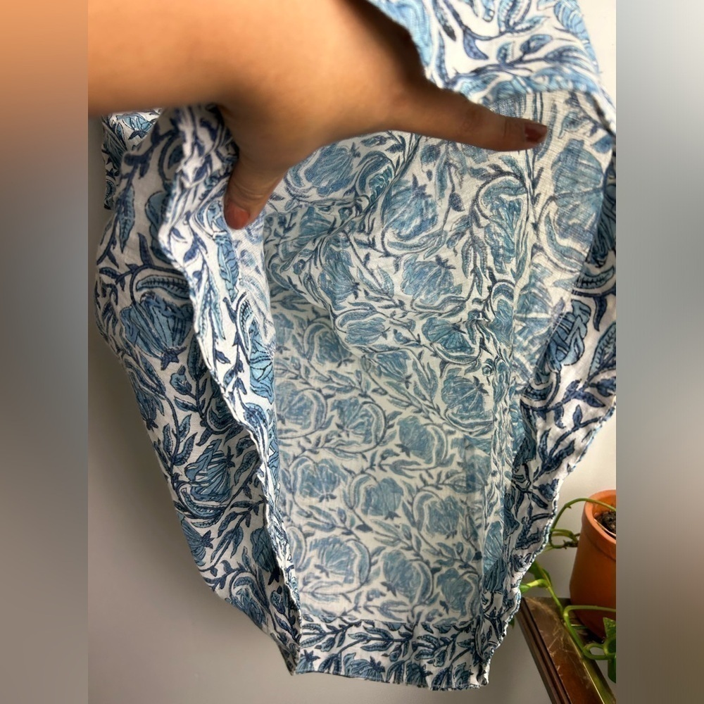 Bella tu Linen Mid dress Blue Floral Boho Embellished Neck Sleeveless Shift Sz M - Picture 7 of 15